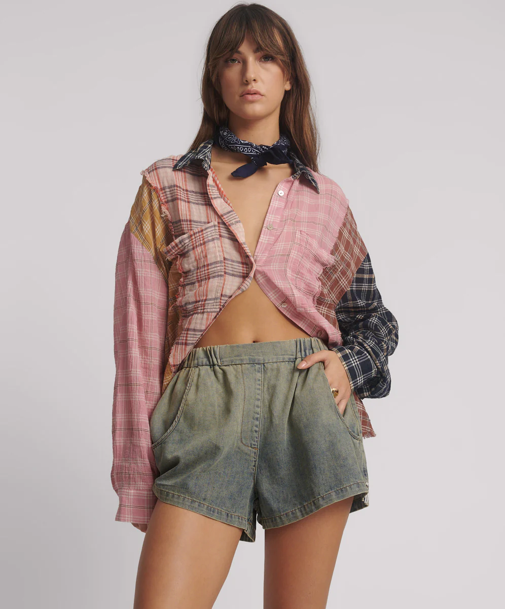 Funks High Waist Elasticated Flippy Denim Short - Blue Sand - Image 2