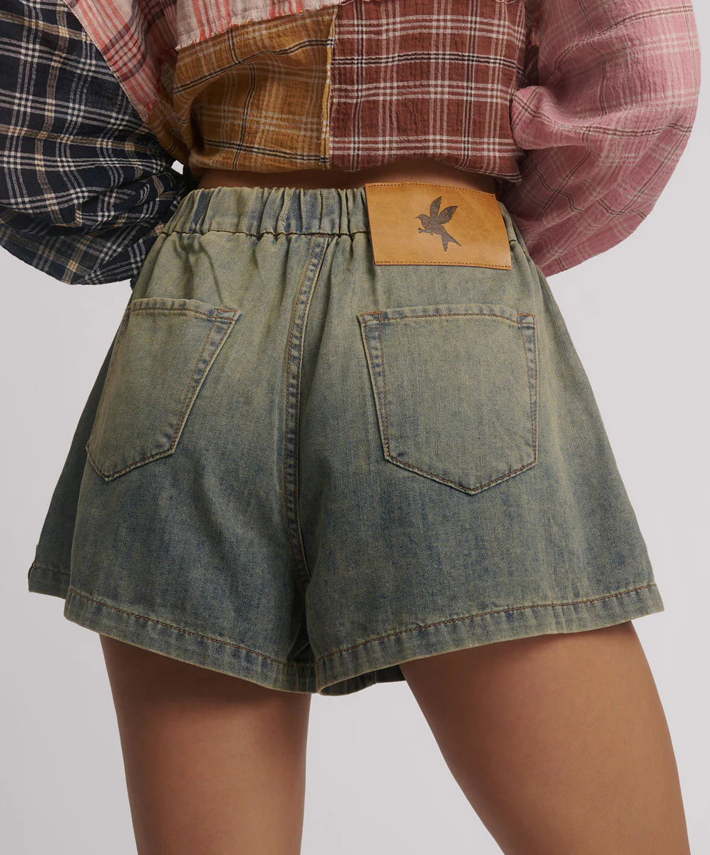 Funks High Waist Elasticated Flippy Denim Short - Blue Sand - Image 5