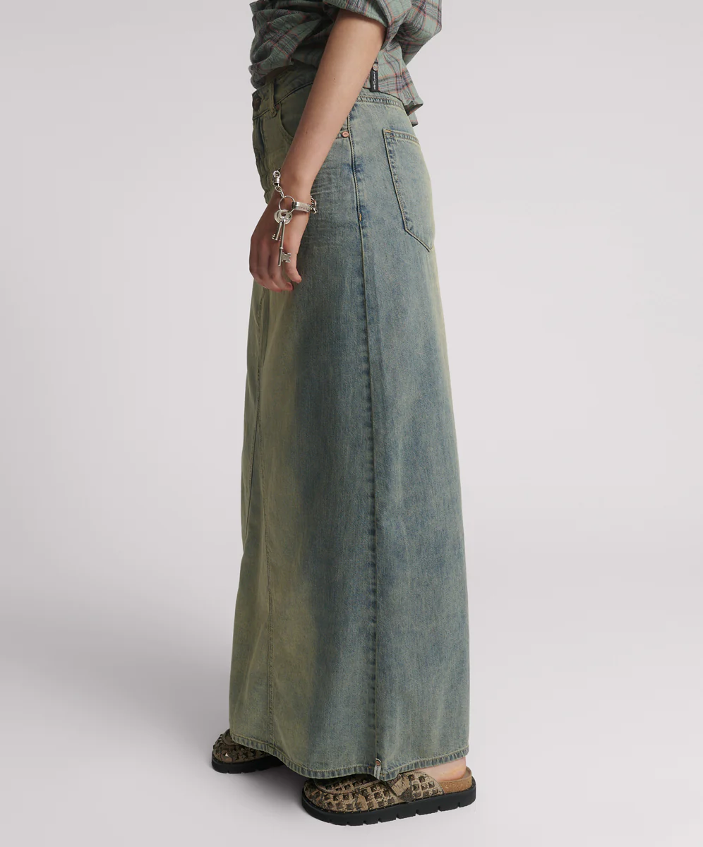 Column Mid Waist Maxi Denim Skirt - Blue Sand - Image 3