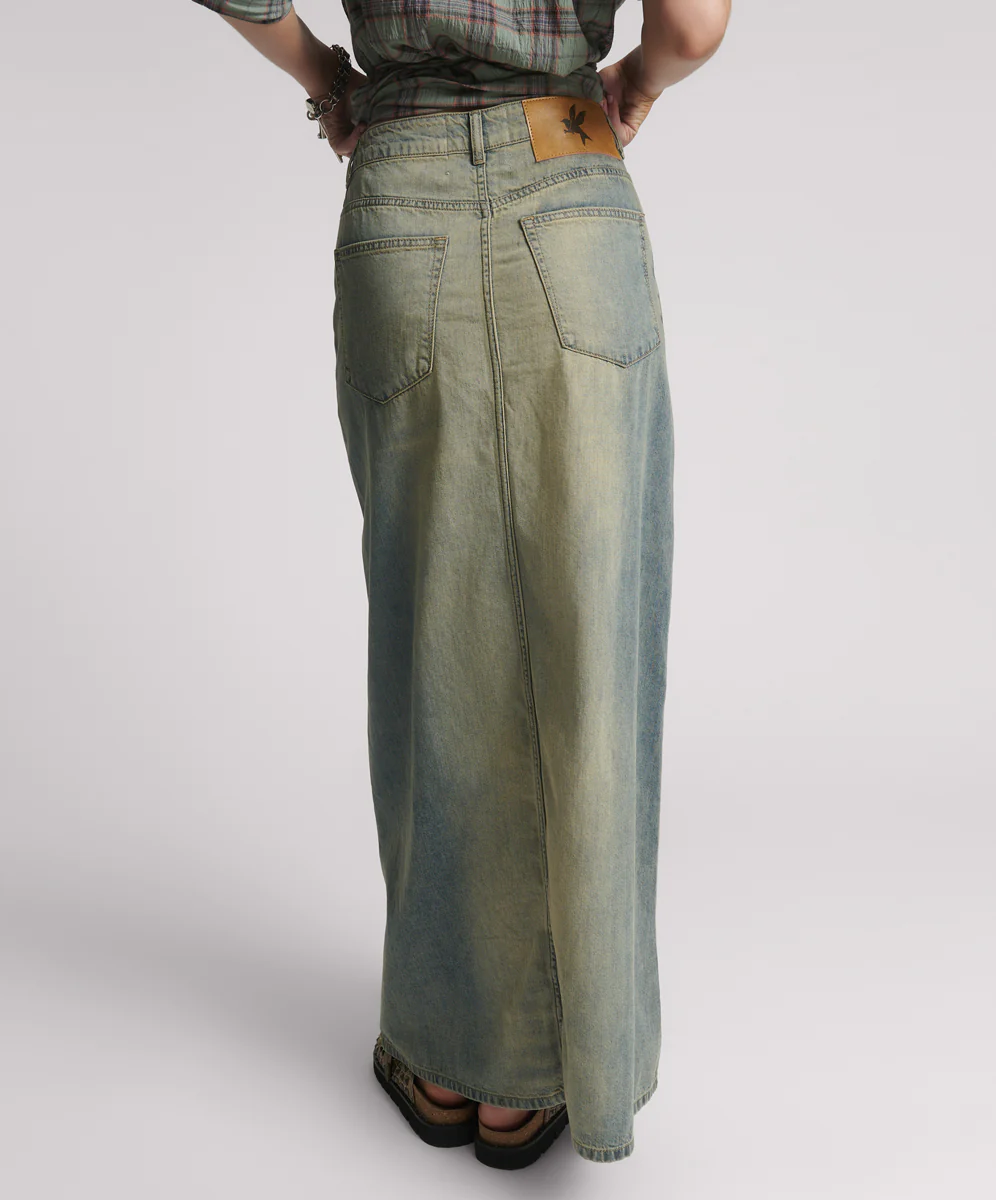 Column Mid Waist Maxi Denim Skirt - Blue Sand - Image 4