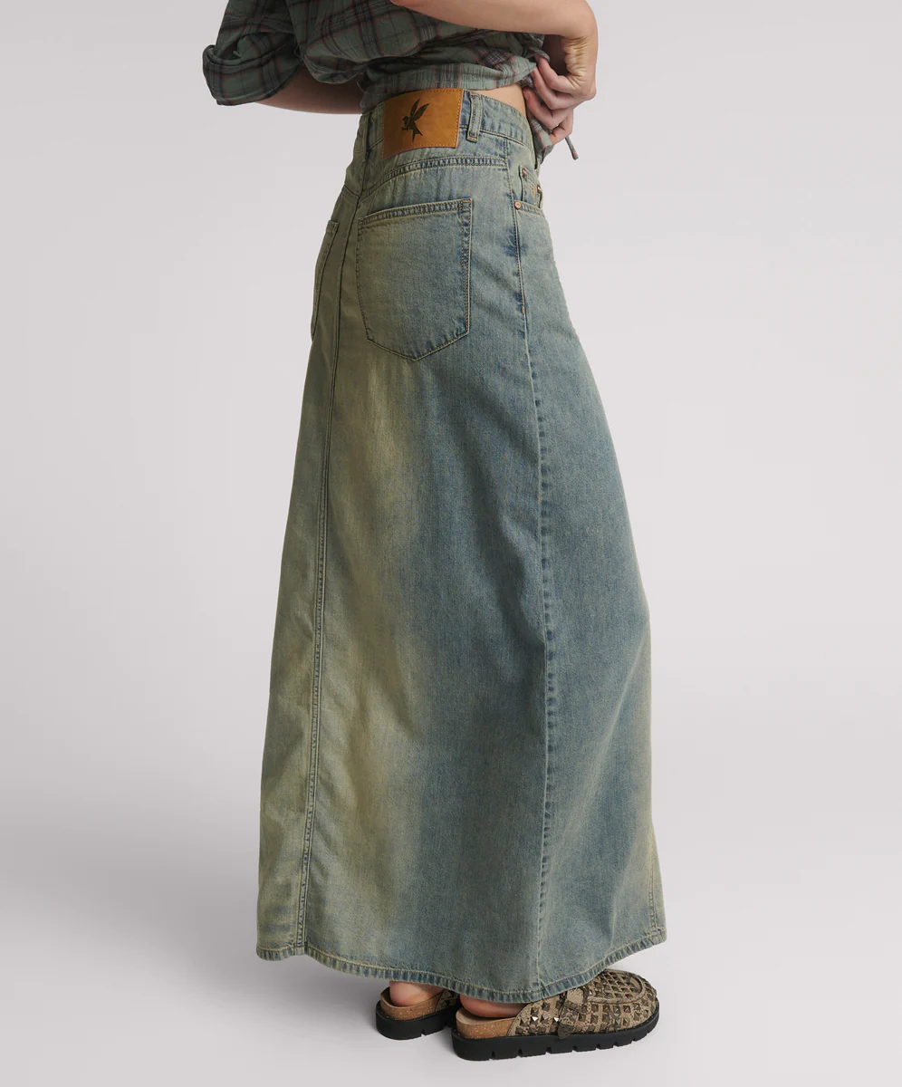 Column Mid Waist Maxi Denim Skirt - Blue Sand - Image 5