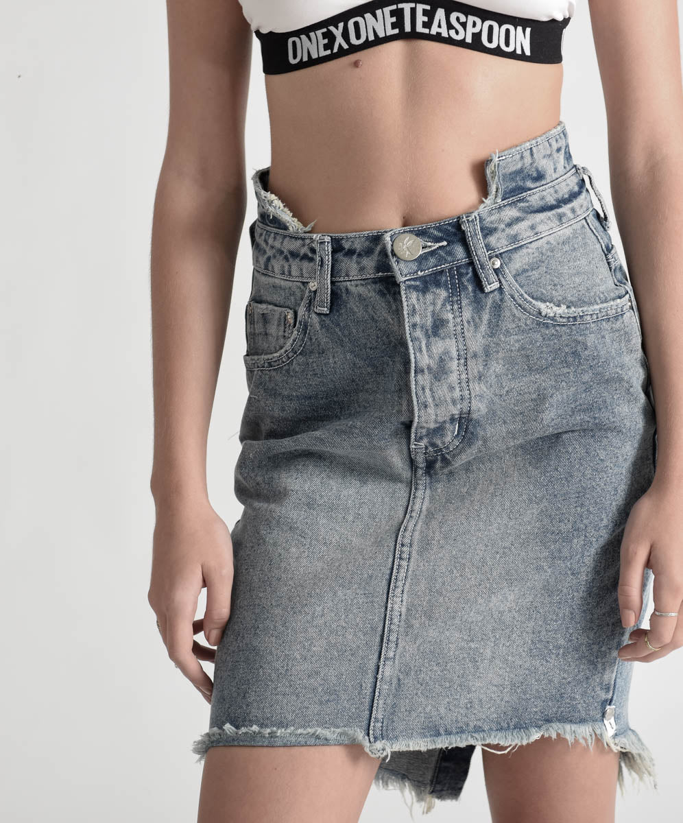 2020 High Waist Mini Denim Skirt - Blue Society - Image 3