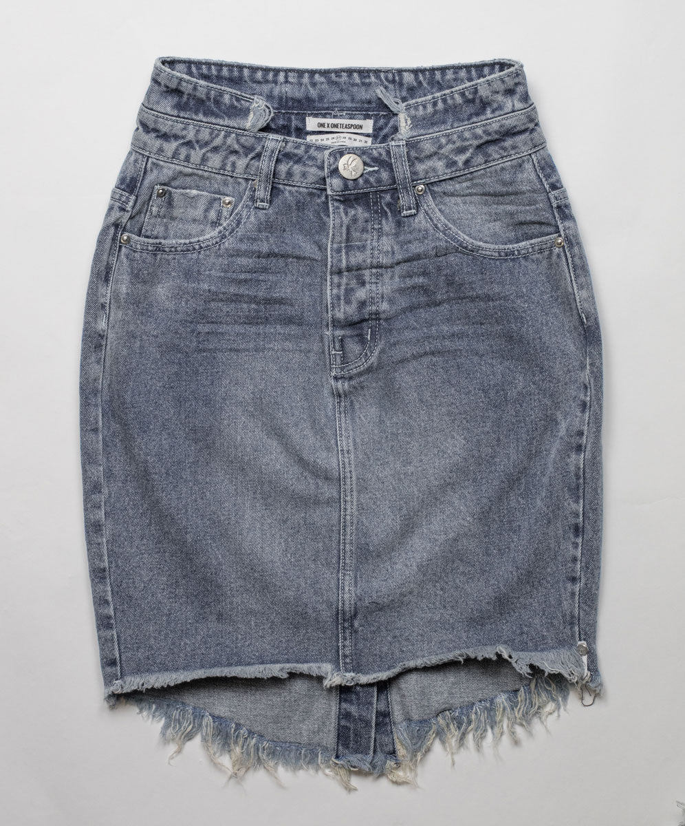 2020 High Waist Mini Denim Skirt - Blue Society - Image 4