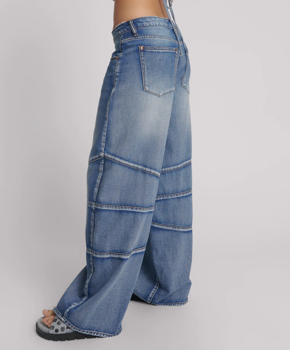 Barrel Mid Waist Wide Leg Denim Jeans - Blue Summer - Image 3