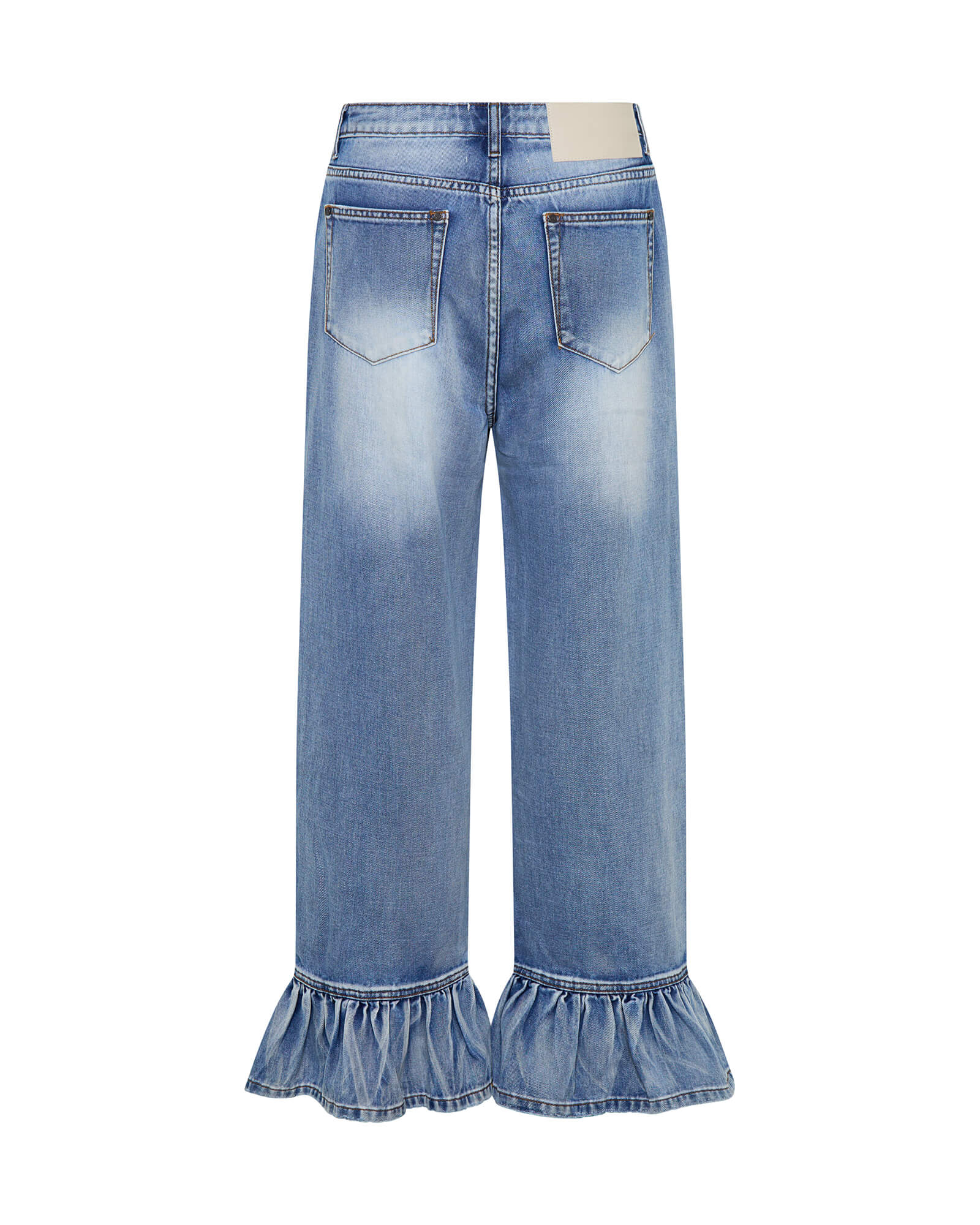 Big Loves Mid Waist Wide Leg Frilled Denim Jeans - Blue Summer - Image 7