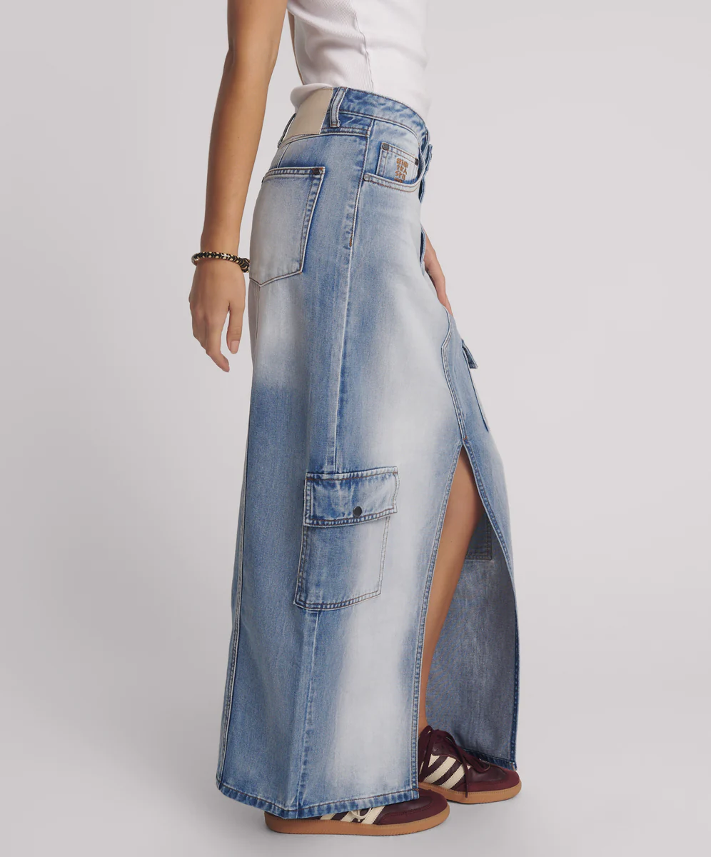 Epic Cargo Mid Waist Maxi Denim Skirt - Blue Summer - Image 5