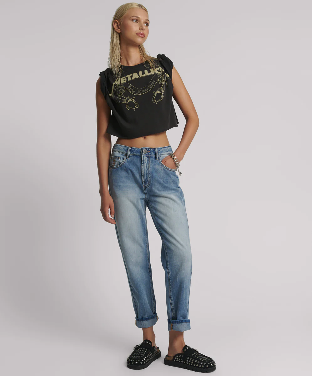 Slims High Waist Cropped Straight Slim Fit Denim Jeans - Blue Summer