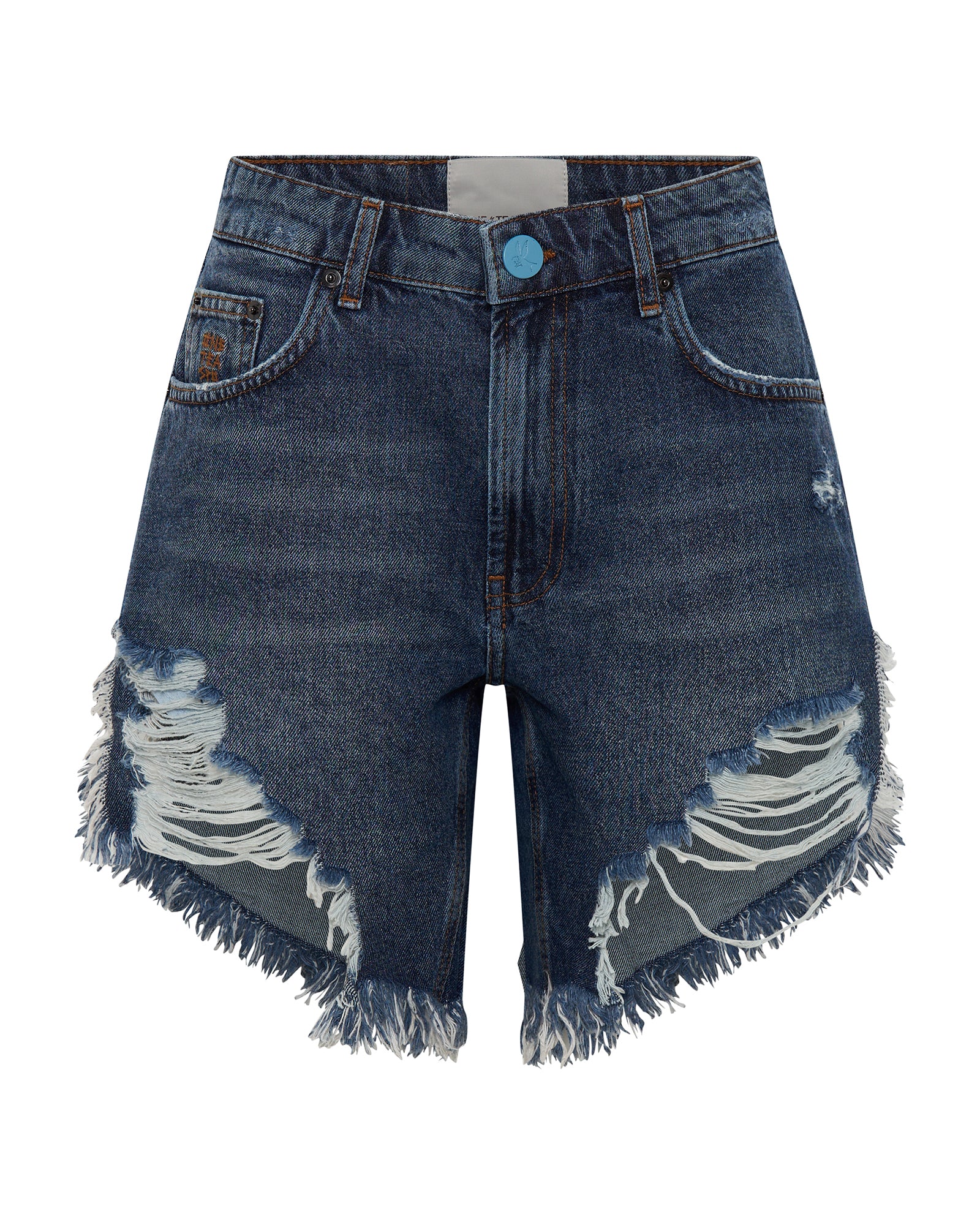 Frankies High Waist Long Length Denim Shorts - Blue Thunder - Image 7