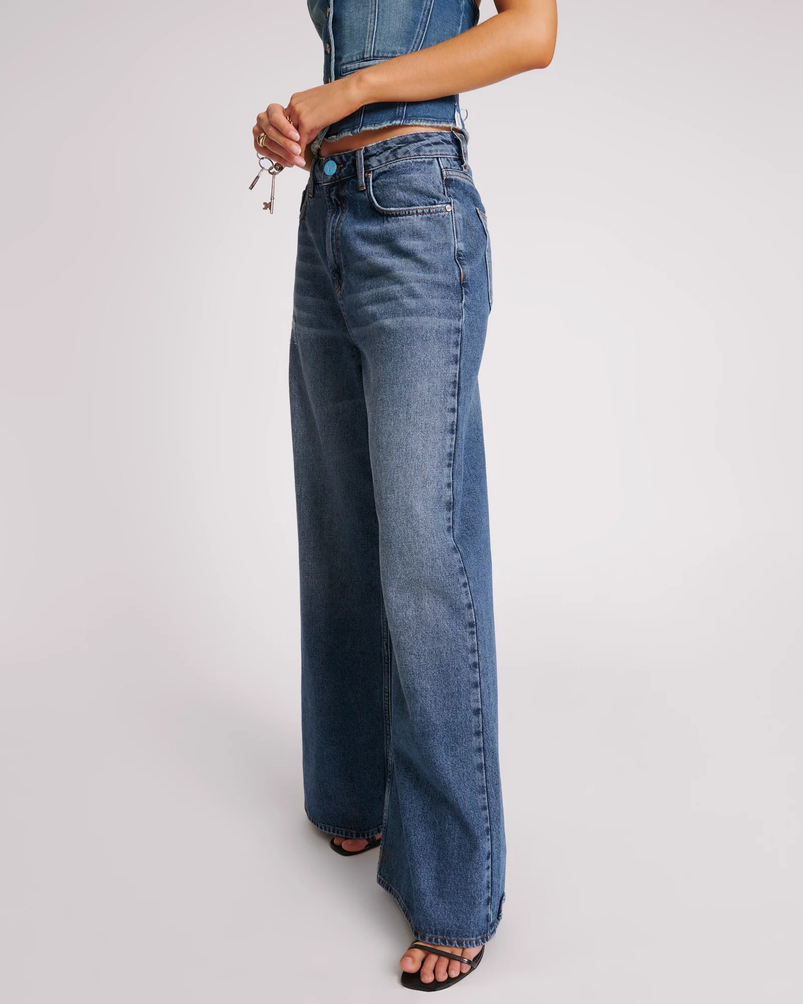 Love Machines Mid Waist Super Wide Leg Denim Jeans - Blue Thunder - Image 3