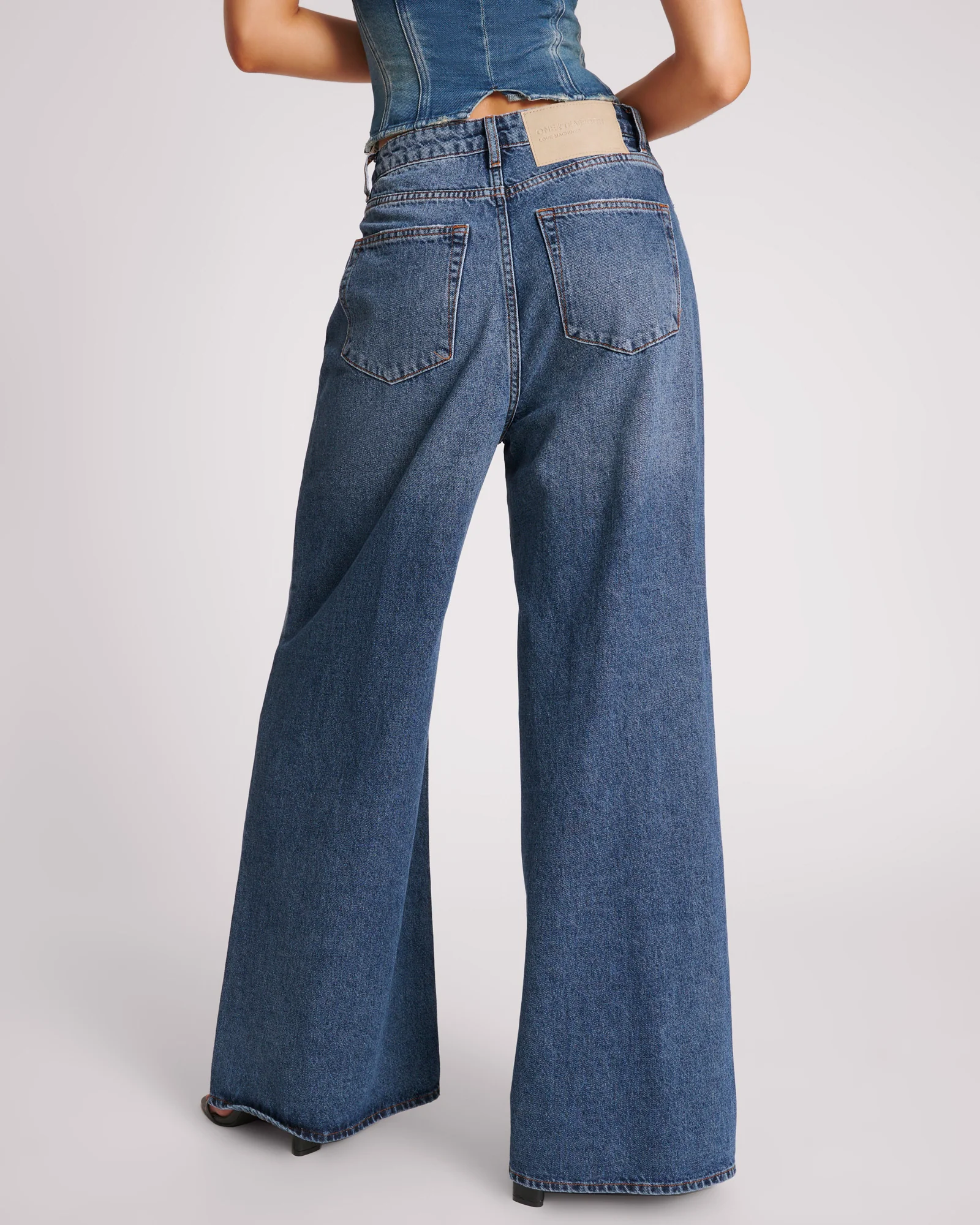 Love Machines Mid Waist Super Wide Leg Denim Jeans - Blue Thunder - Image 4