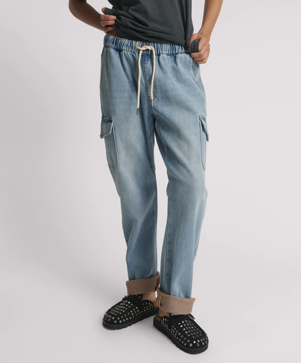 Cargo Shabbies Low Waist Drawstring Boyfriend Denim Jeans - Blue Tobacco - Image 2