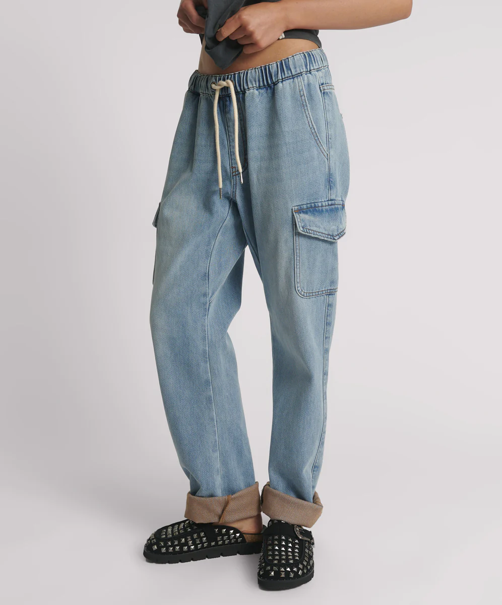 Cargo Shabbies Low Waist Drawstring Boyfriend Denim Jeans - Blue Tobacco - Image 3