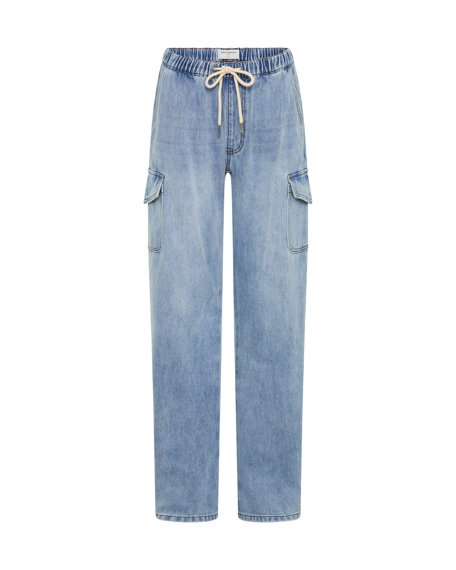 Cargo Shabbies Low Waist Drawstring Boyfriend Denim Jeans - Blue Tobacco - Image 6