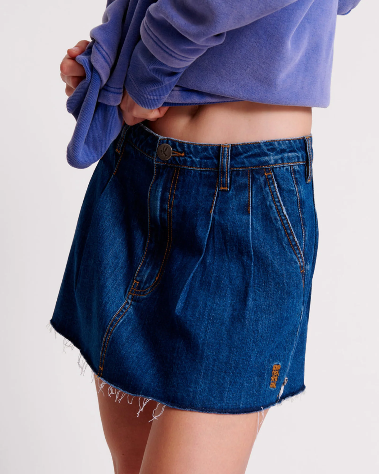 Pleated Micro Denim Mini Skirt - Blue Moon - Image 3