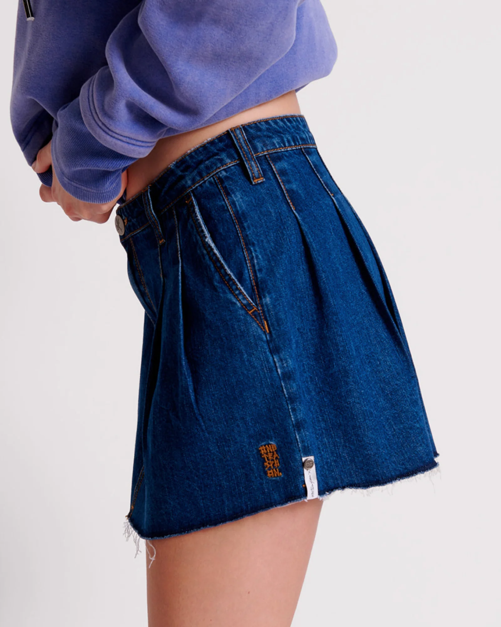 Pleated Micro Denim Mini Skirt - Blue Moon - Image 4