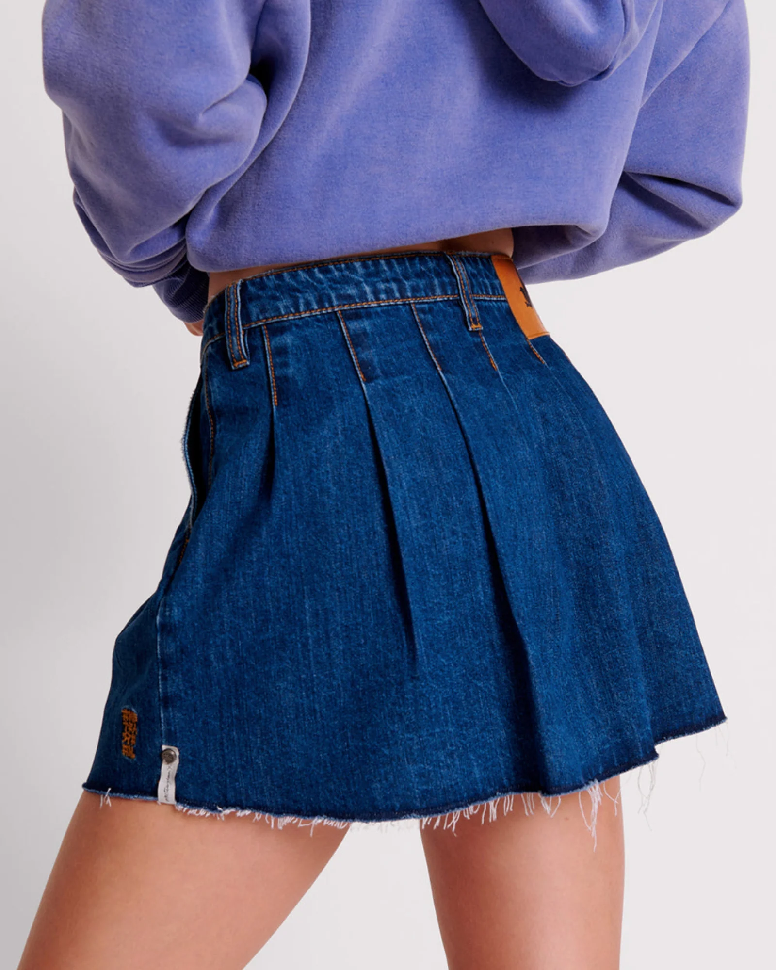 Pleated Micro Denim Mini Skirt - Blue Moon - Image 5
