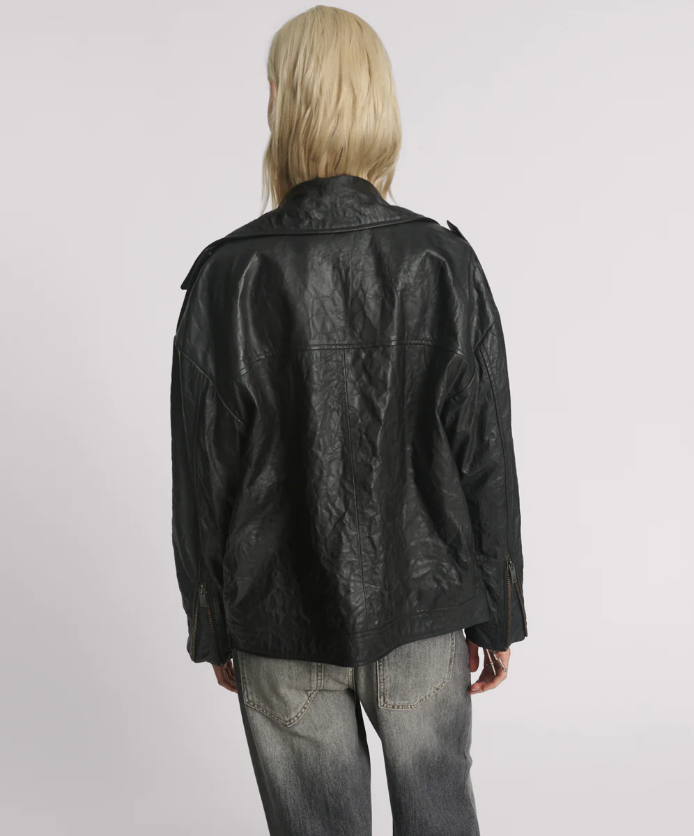 Boyfriend Leather Biker Jacket - Black - Image 4
