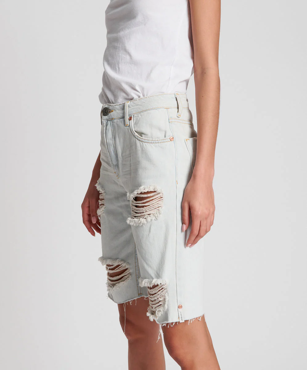 Long Truckers Mid Waist Long-Length Relaxed Denim Jorts - Brando Blue - Image 3