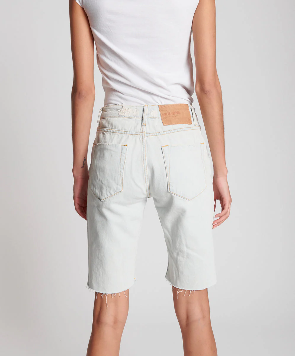 Long Truckers Mid Waist Long-Length Relaxed Denim Jorts - Brando Blue - Image 4