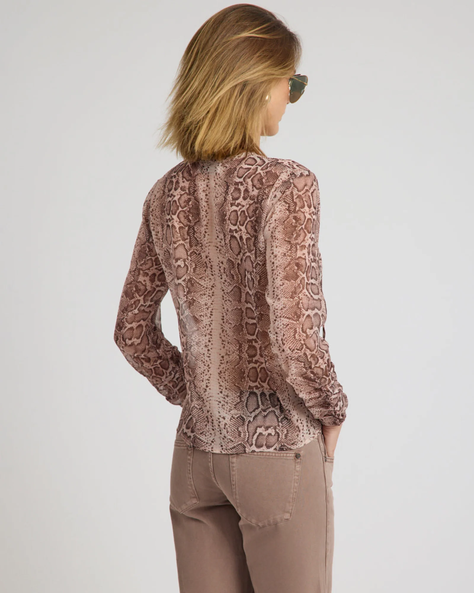 Brandy Sheer Chiffon Keyhole Long Sleeve Top - Cognac Snake - Image 7