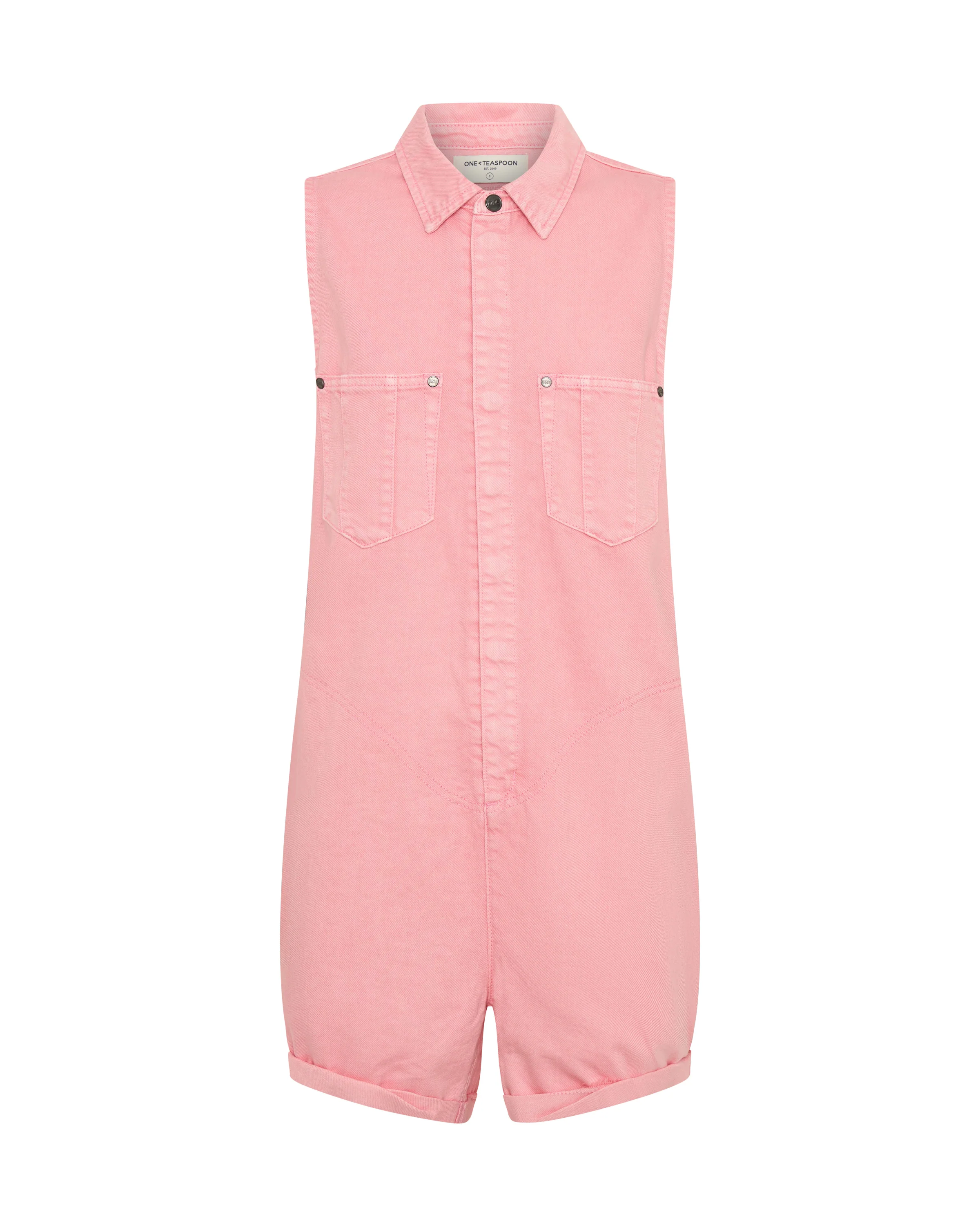 Braxton Mini Utility Denim Jumpsuit - Prism Pink - Image 14
