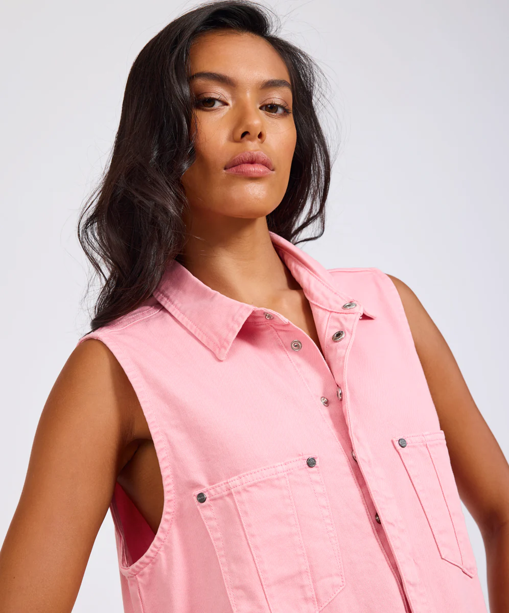 Braxton Mini Utility Denim Jumpsuit - Prism Pink - Image 9
