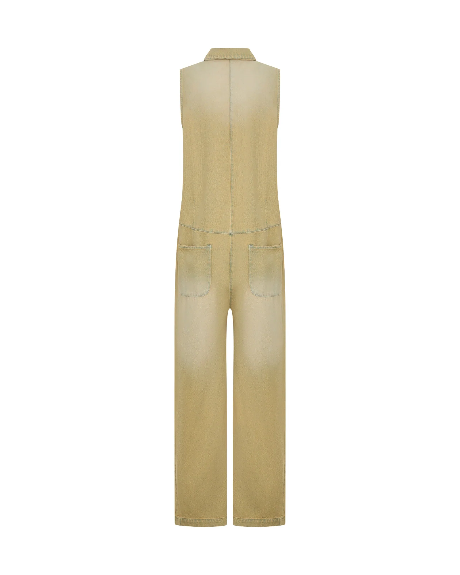 Braxton Wide Leg Long Length Denim Jumpsuit - Warm Khaki - Image 13