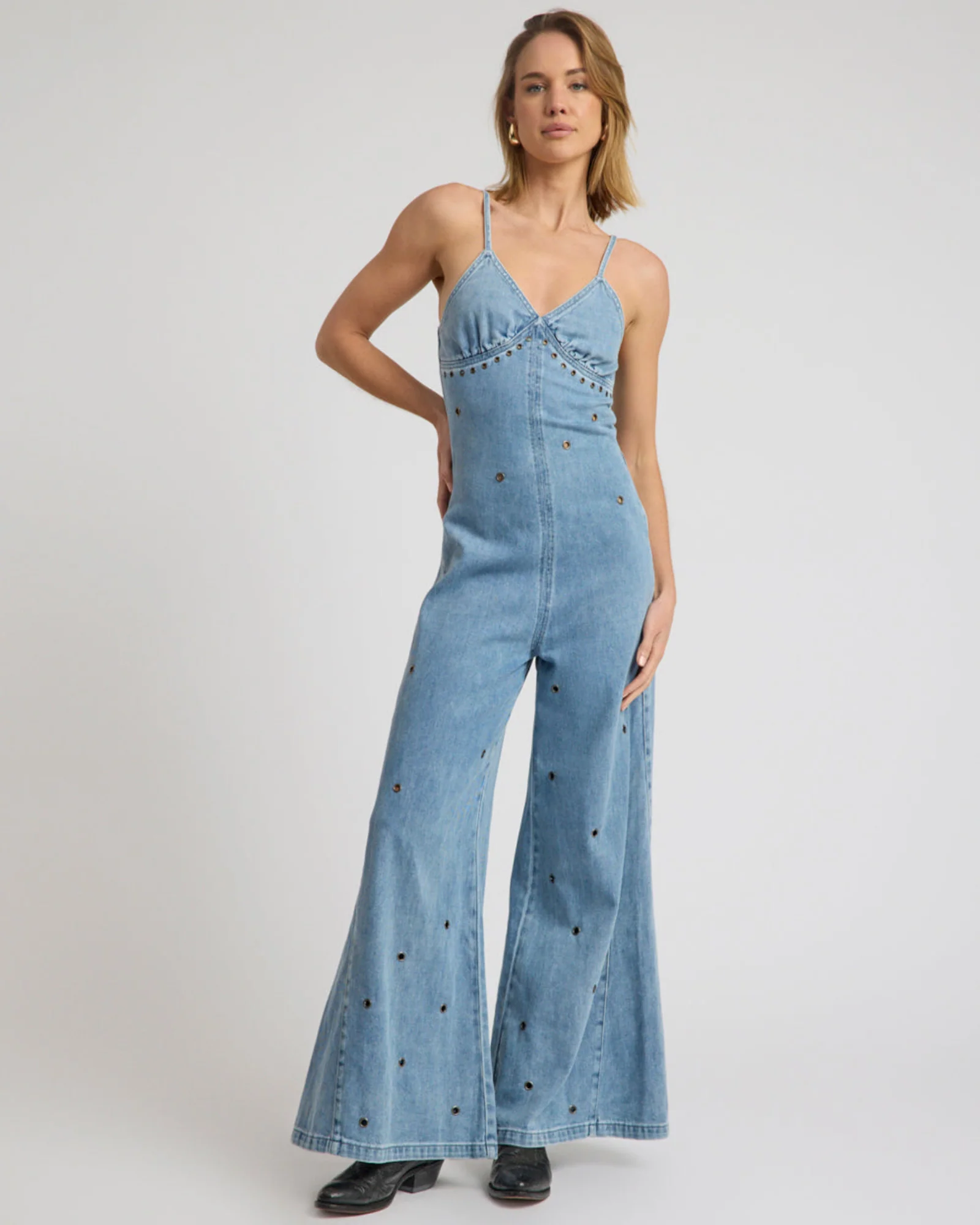 Brigitte Wide Leg Cami Denim Jumpsuit - Blue Rapture - Image 3