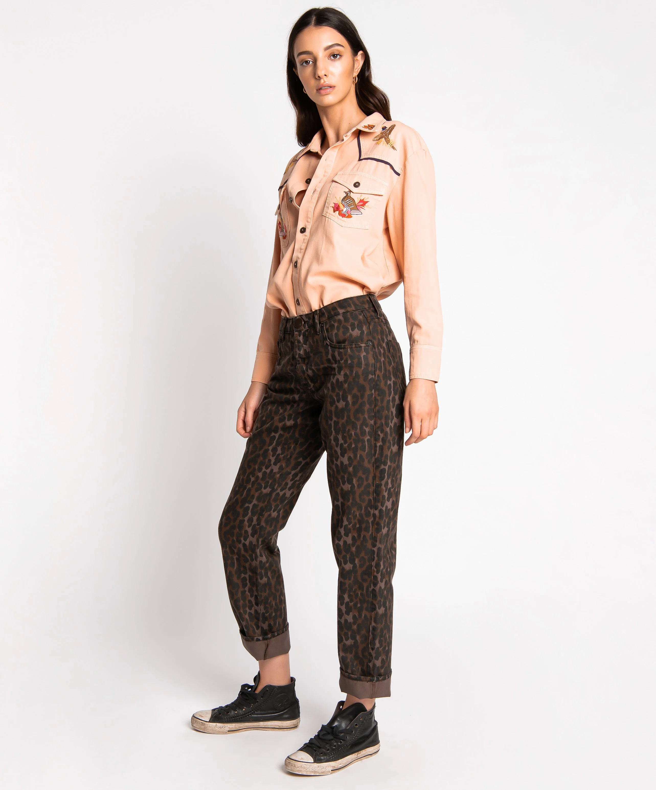 Truckers Mid Waist Straight Leg Denim Jeans - Bronze Leo - Image 3