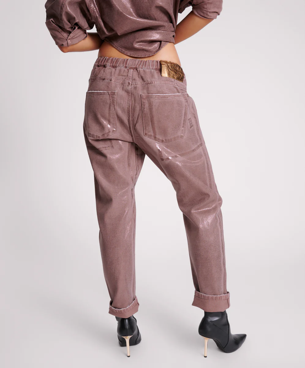 Shabbies Low Waist Drawstring Boyfriend Denim Jeans - Bronzed Chocolate - Image 4