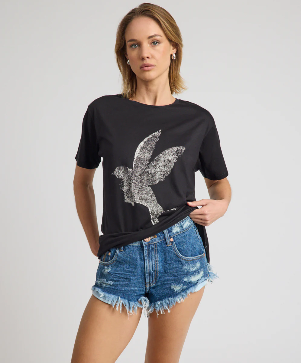 Brushed Bowerbird Boyfriend Tee - Black