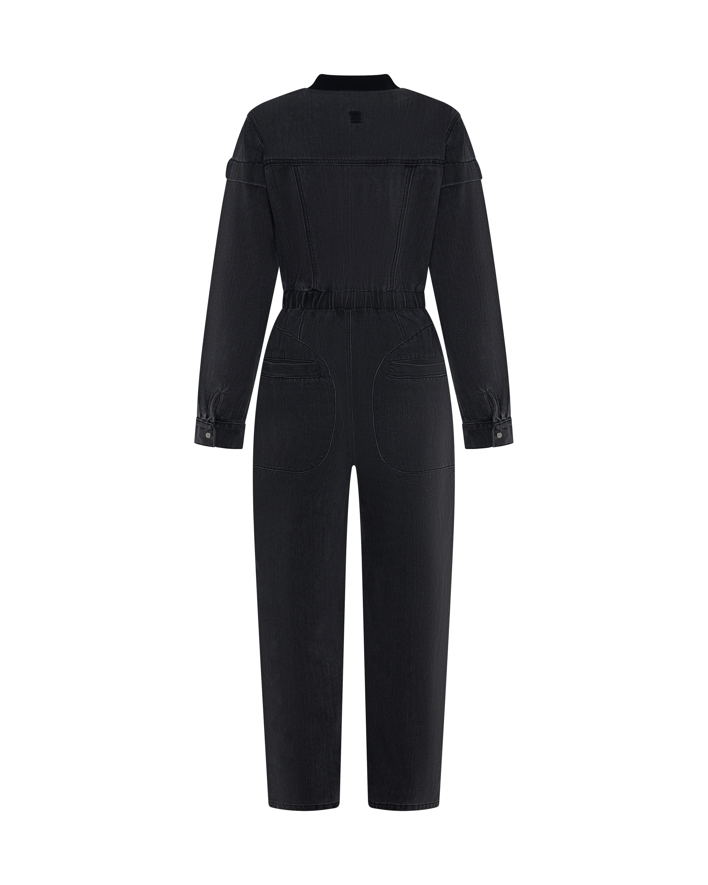 Callie Aviator Longsleeve Studded Denim Jumpsuit - Washed Black - Image 14