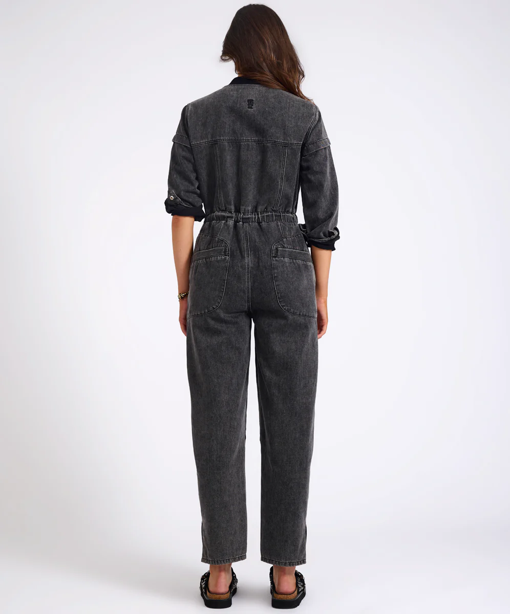 Callie Aviator Longsleeve Studded Denim Jumpsuit - Washed Black - Image 6