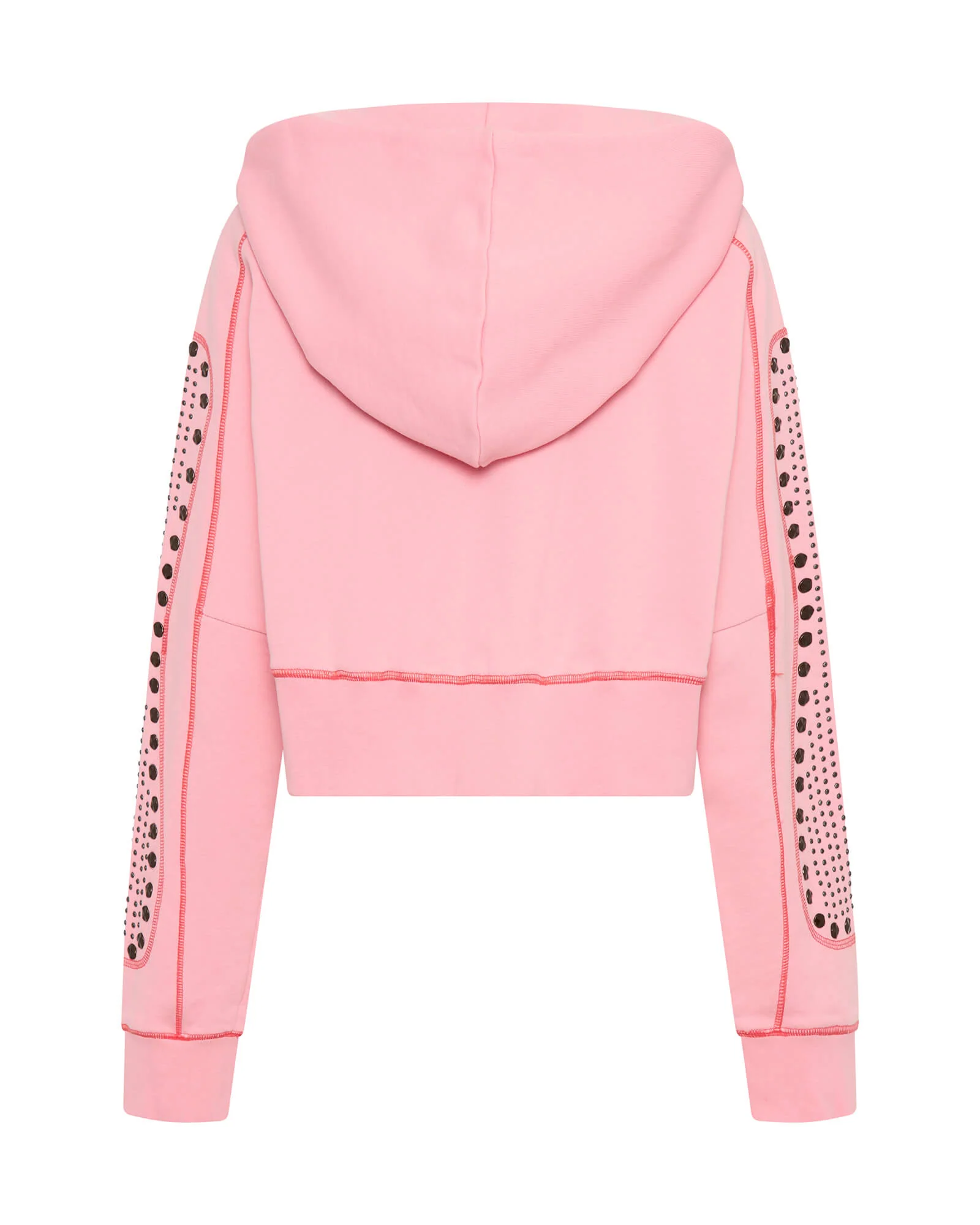Studded Cropped Sweater Hoody - Candy Coral Pink - Image 9