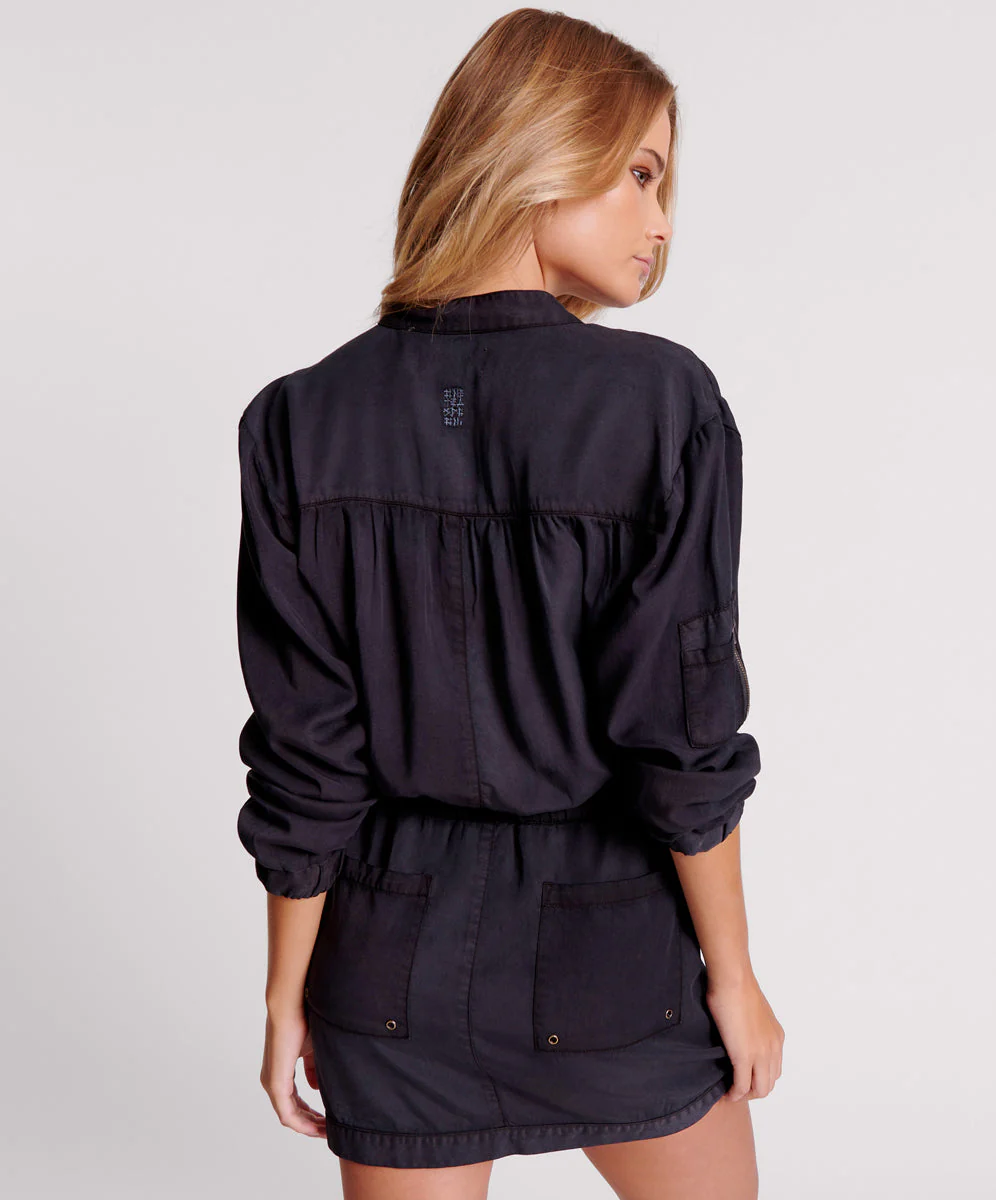 CHARCOAL FLYING HIGH ZIPPED TENCEL MINI DRESS - Image 4