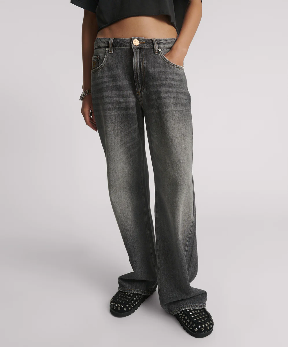 Jackson Mid Waist Wide Leg Denim Jeans - Charcoal Black - Image 2