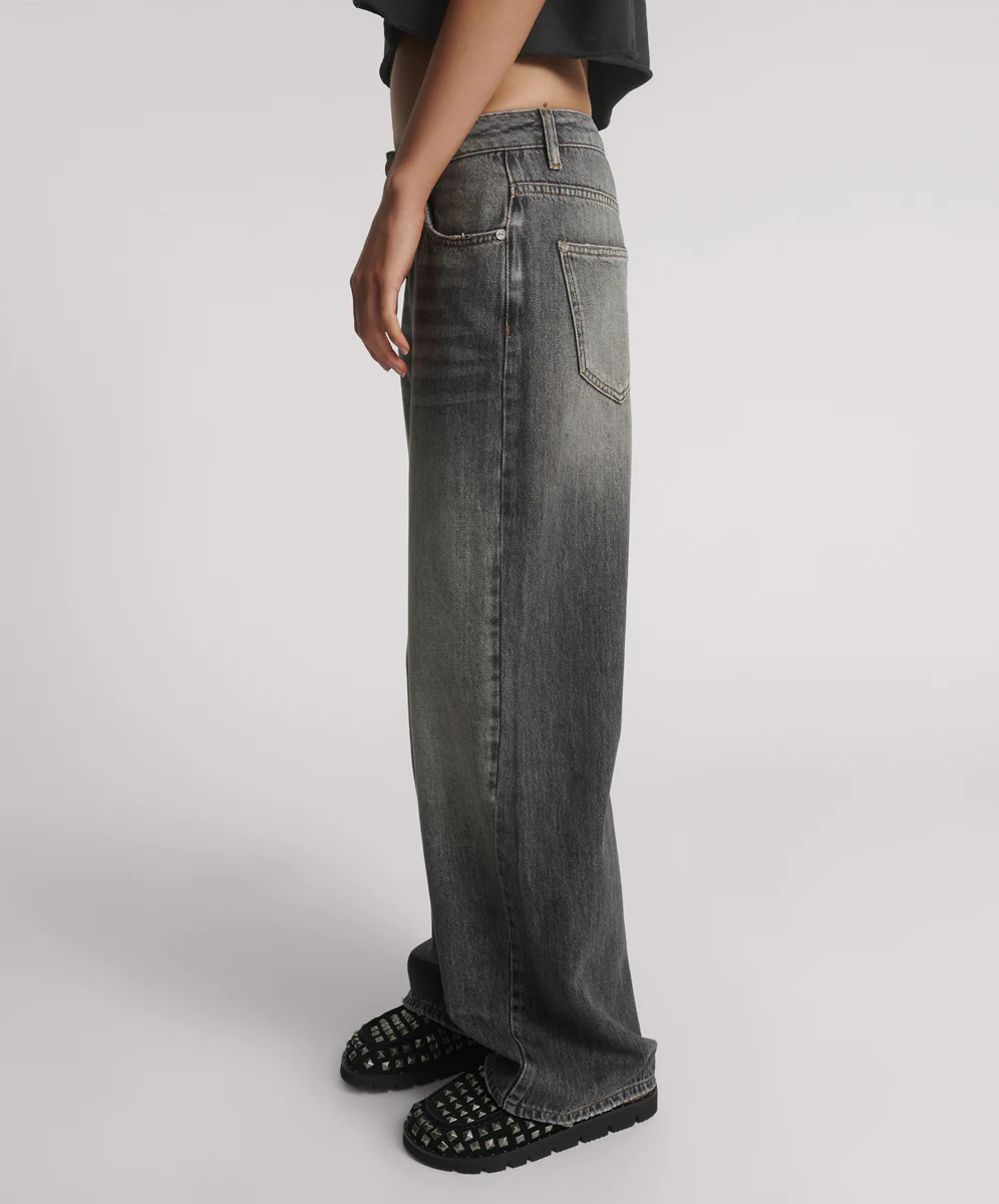Jackson Mid Waist Wide Leg Denim Jeans - Charcoal Black - Image 3