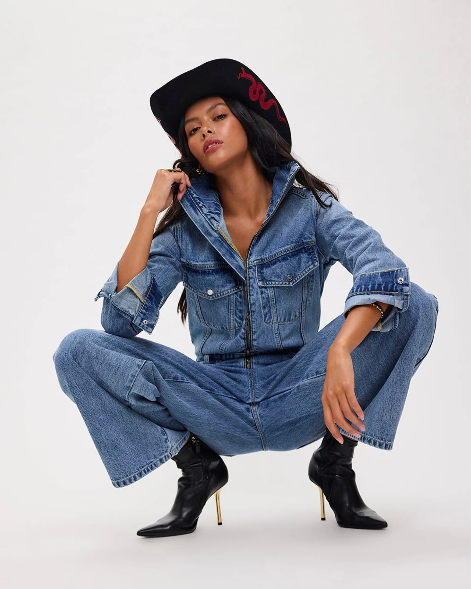 Charli Wide Leg Aviator Denim Jumpsuit - Pretty Blue - Image 13