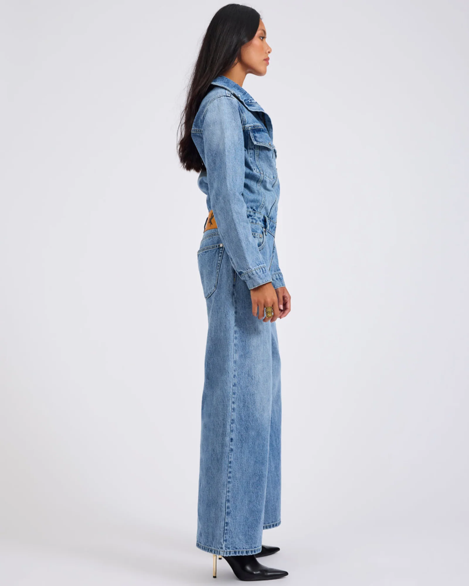 Charli Wide Leg Aviator Denim Jumpsuit - Pretty Blue - Image 7