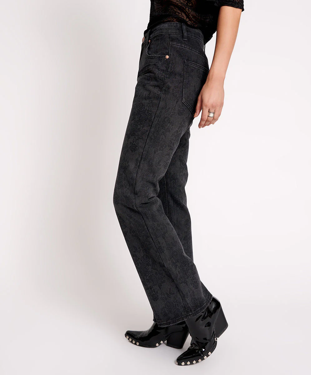 Charlie High Waist Slim Flared Denim Jeans - Black Lace - Image 3