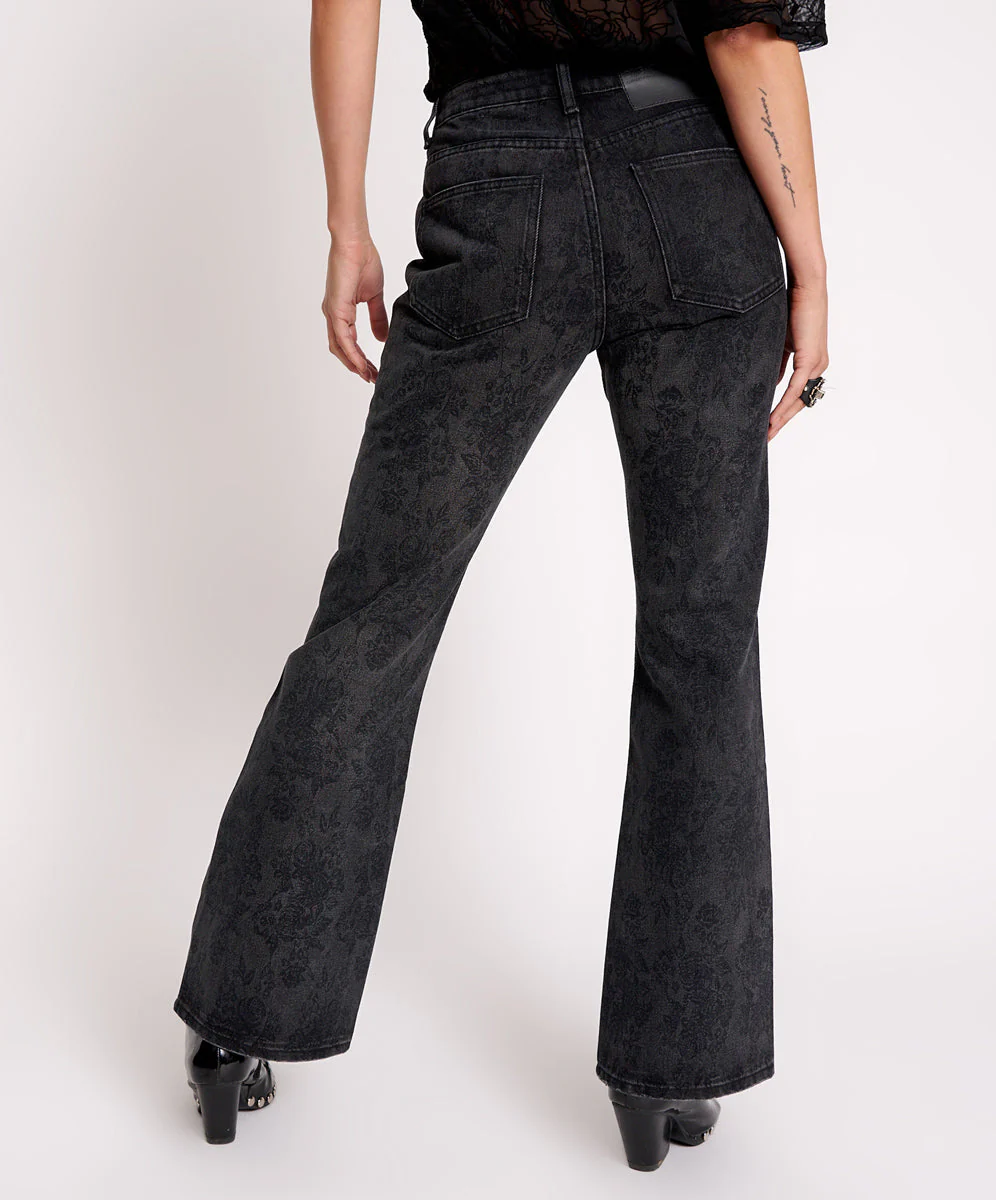 Charlie High Waist Slim Flared Denim Jeans - Black Lace - Image 4
