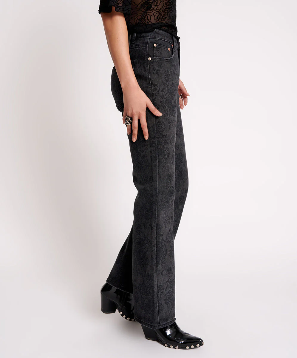 Charlie High Waist Slim Flared Denim Jeans - Black Lace - Image 5