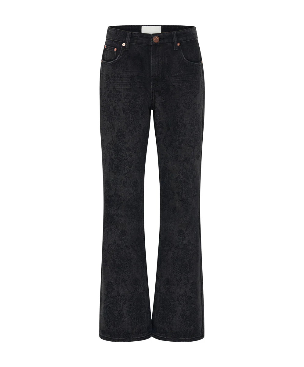 Charlie High Waist Slim Flared Denim Jeans - Black Lace - Image 6