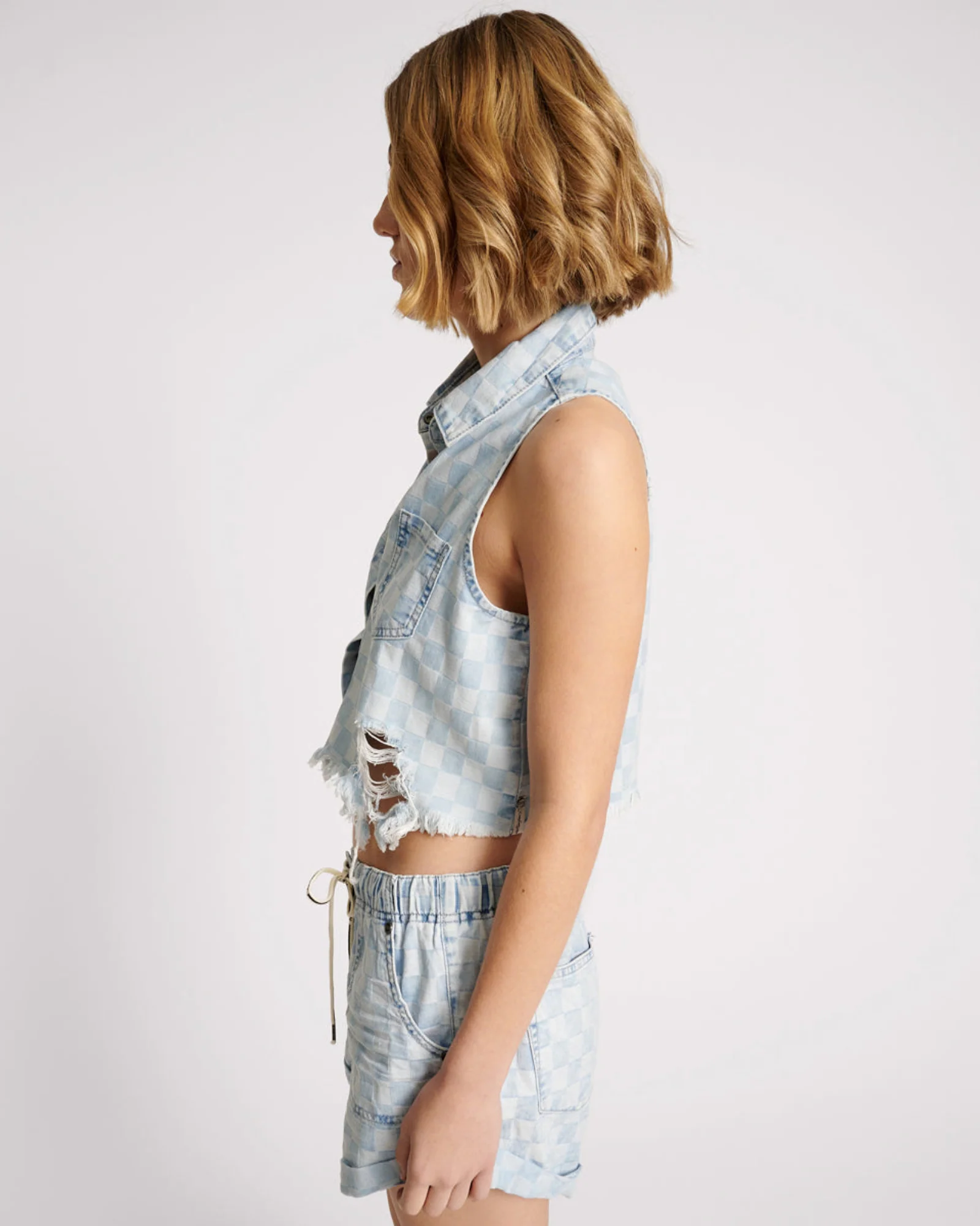 Braxton Denim Top - Blue Check - Image 3