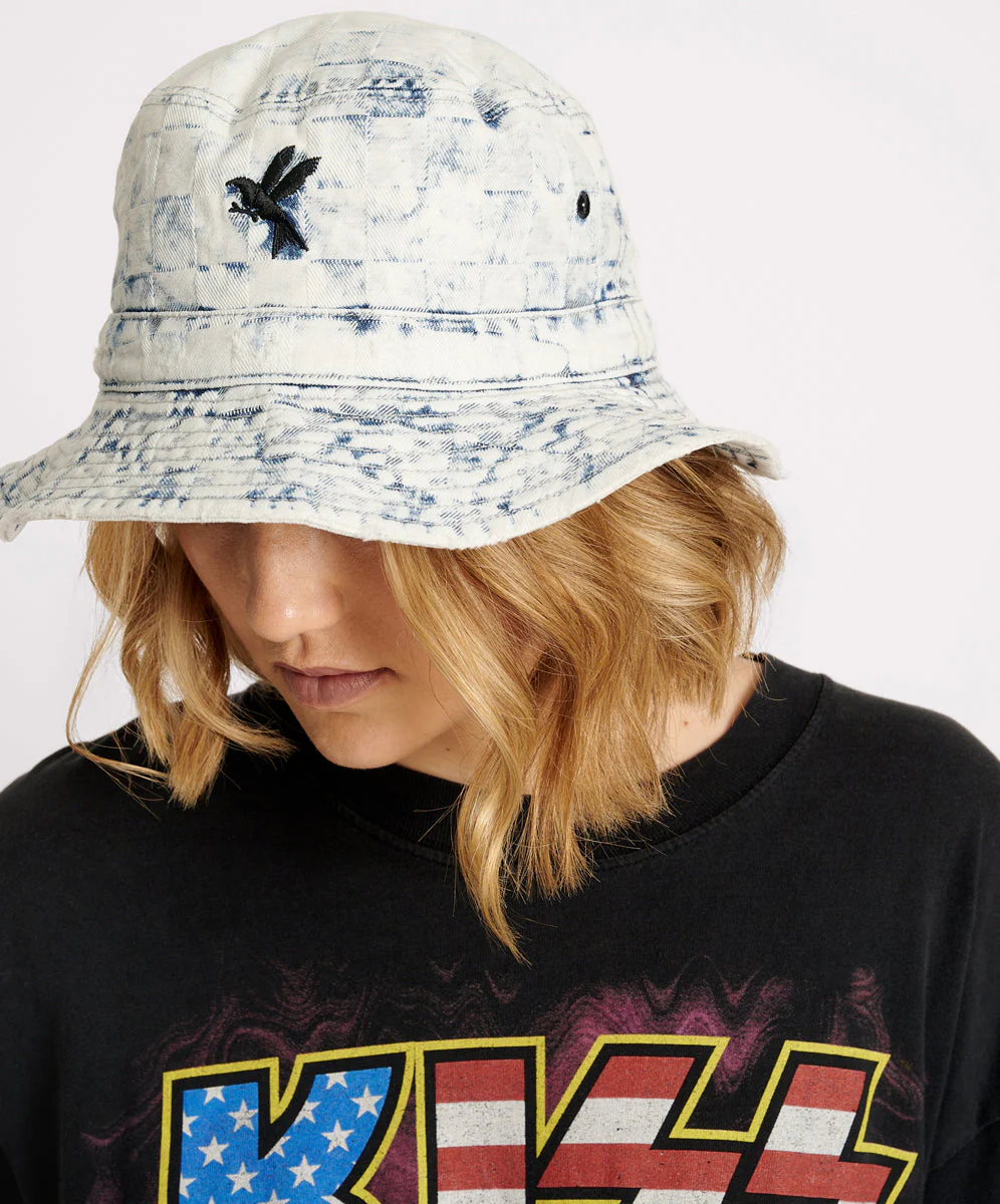 Denim Bucket Hat - Acid Check Print - Image 3