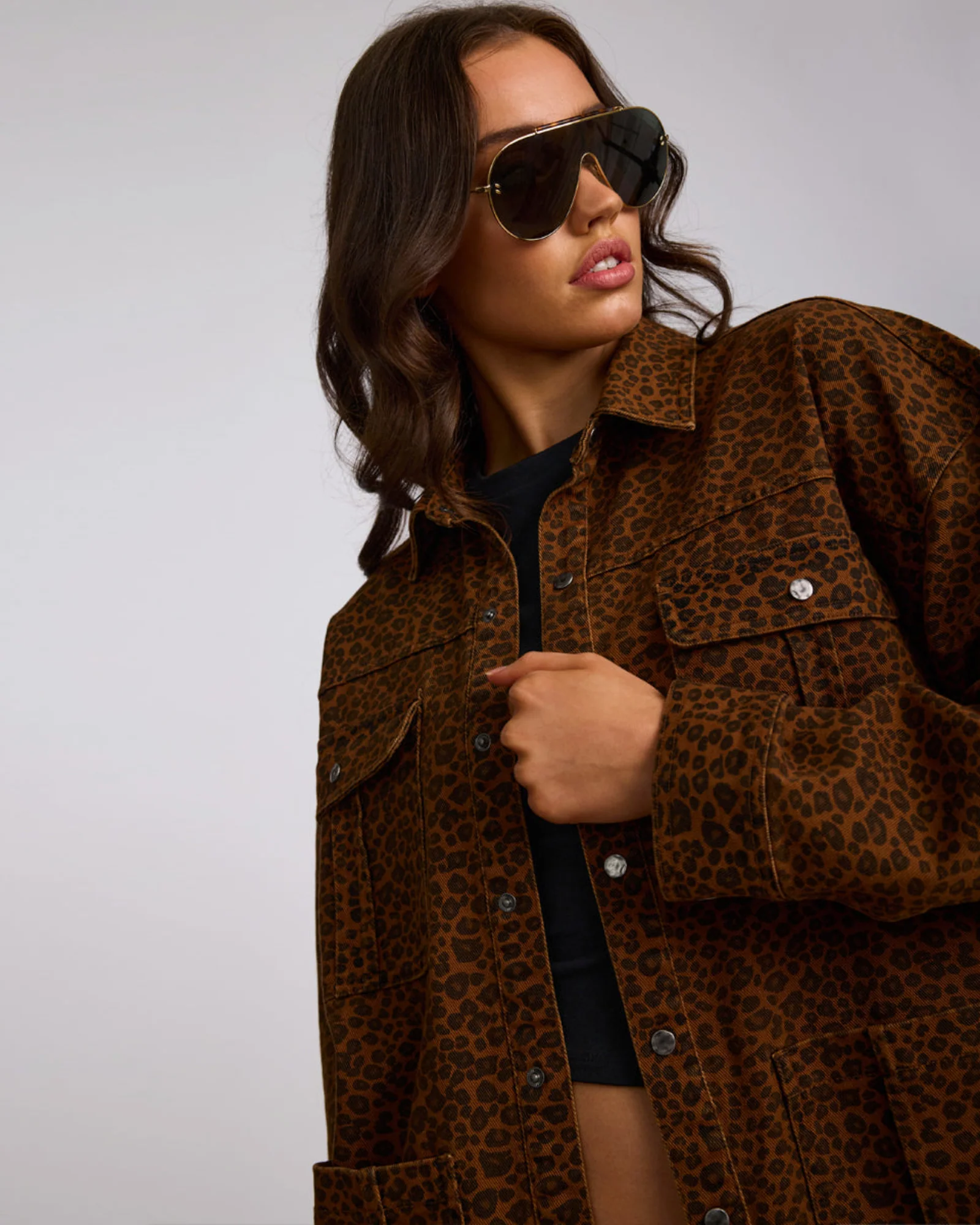 Longline Denim Jacket - Cheetah Print - Image 11