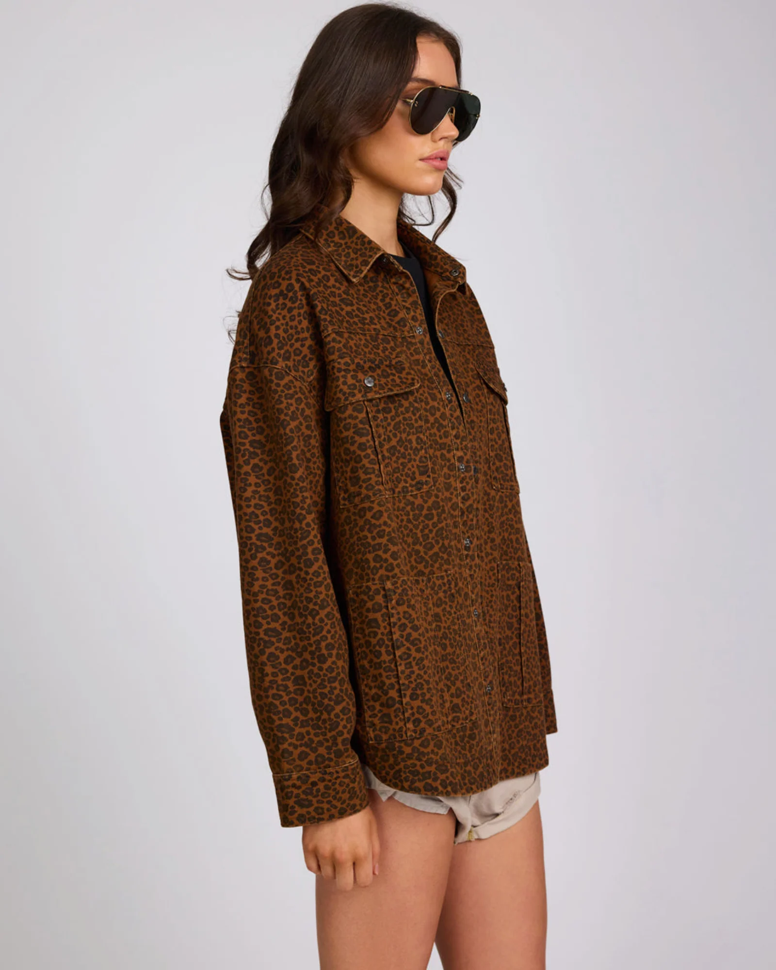 Longline Denim Jacket - Cheetah Print - Image 7