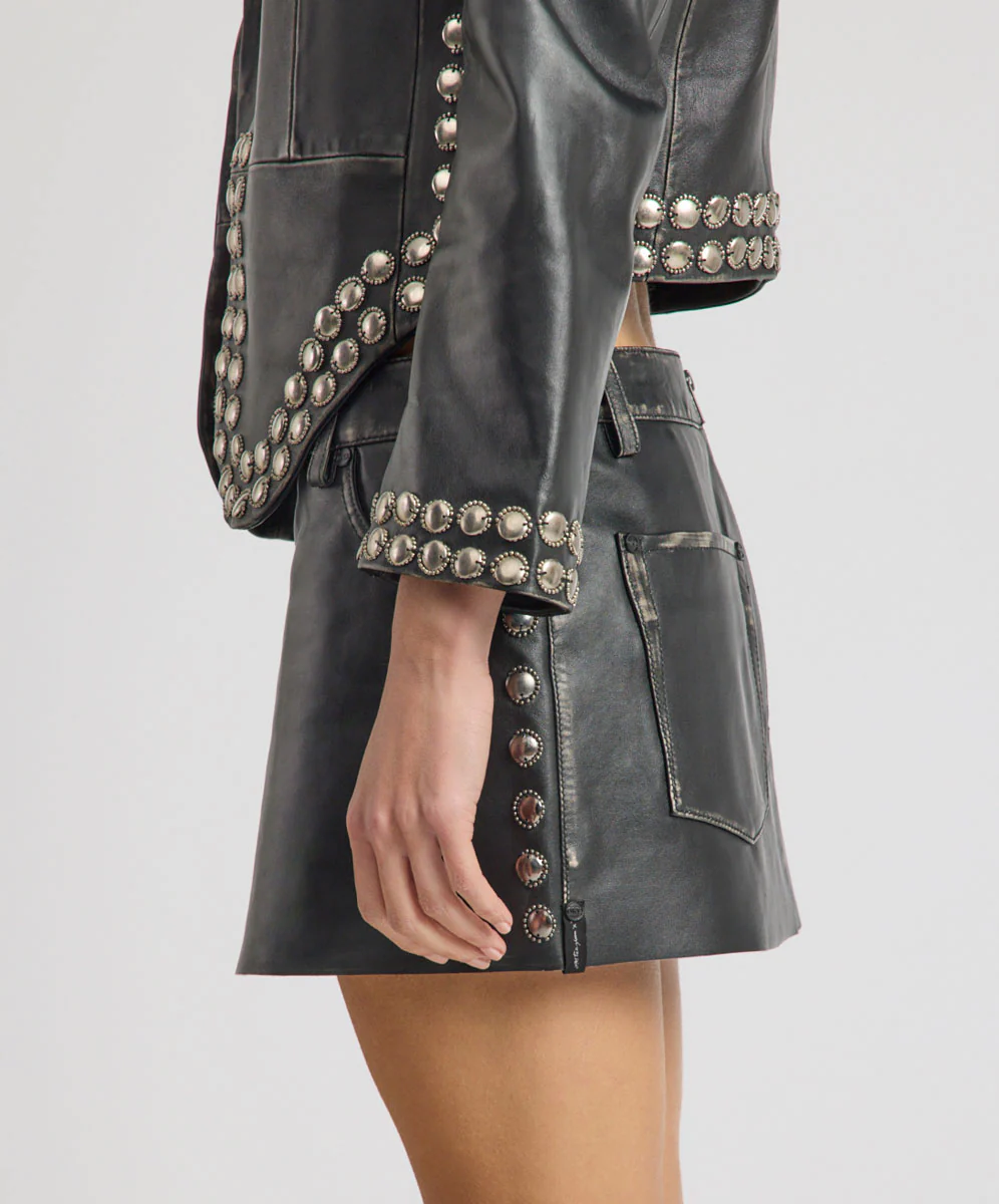 City Nights Axel Low Waist Micro Mini Leather Skirt - Black - Image 5