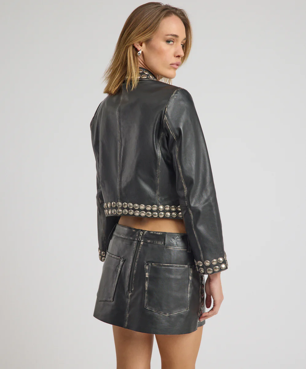 City Nights Studded Cropped Leather Blazer - Black - Image 5
