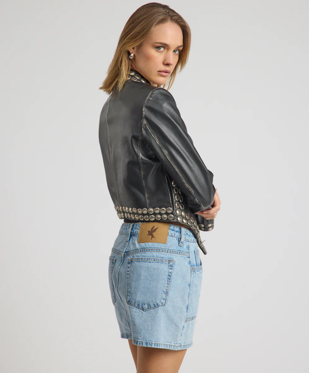 City Nights Studded Cropped Leather Blazer - Black - Image 7
